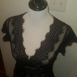 Gorgeous tea length black lace and silk dress
